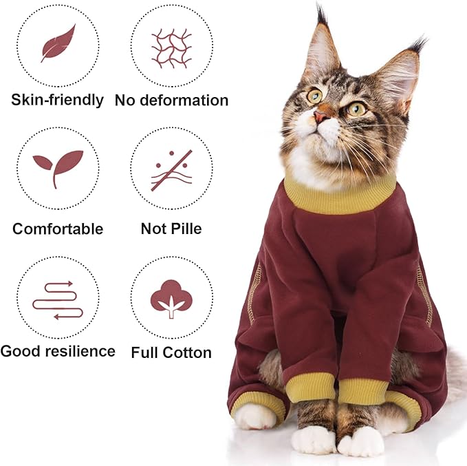 QBLEEV Sticky Hair Cat Clothes, Prevent Fur Shedding Shirts for Cats Only, Kitten Pajamas Costumes Outfits for Daily Wear Parties Photography, Anti-Shed Cat Onesie Recovery Suit for Cat or Small Dogs