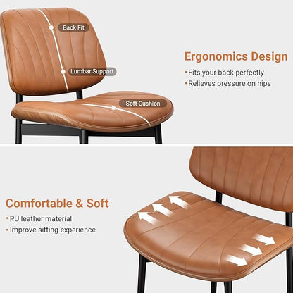 YaFiti Dining Chairs Set of 6, Dining Room and Kitchen Chairs, Mid Century Modern Accent Chair, Upholstered PU Leather Chairs for Vanity with Walnut Bentwood and Metal Legs, Light Tan
