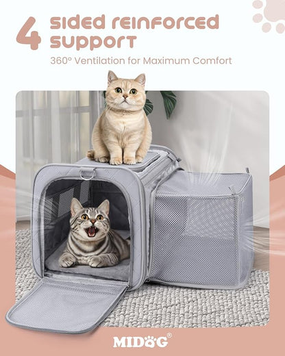 MIDOG Cat Carrier Soft for Small to Medium-Sized Cats,Up to 25 Lbs, TSA Airline Approved Soft Sided Pet Carrier,Collapsible Travel Cat Carry Bag(Grey)