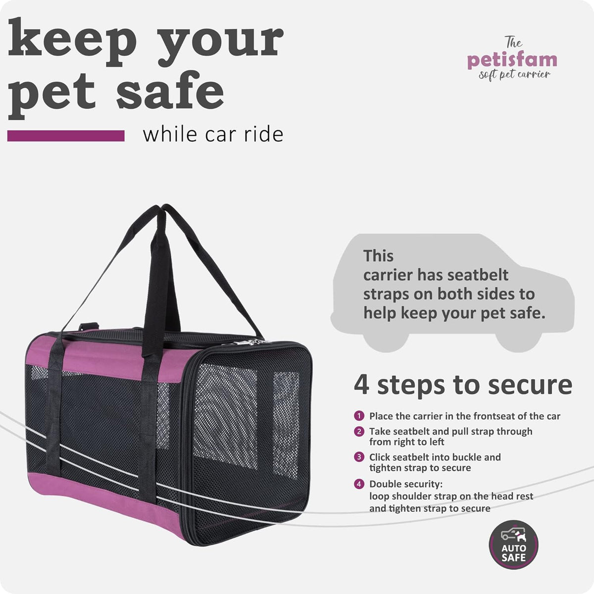 petisfam Soft Pet Carrier for Large and Medium Cats, 2 Kitties, Small Dogs. Easy to Get Cat in, Great for Cats That Don't Like Carriers (Viva Magenta)