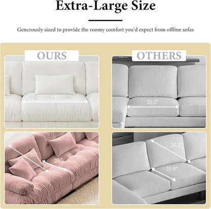 94.4" Loveseat Sofa, 2 Seater Modular Sectional Sofa, Pink Large U Shaped Sectional Couches, Fluffy Chenille Cloud Couch with Ottoman, Deep Seat for Living Room