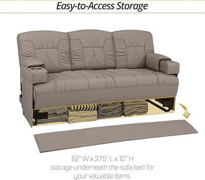 Qualitex De Leon Console SL RV Sofa Bed, 68" Wide, Ulitmate Leather, Light Antelope