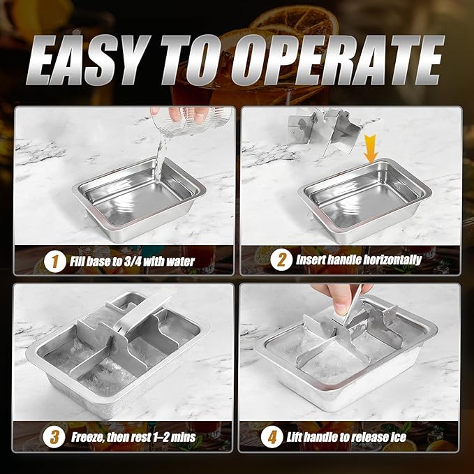 Ice Cube Trays, 4 Pack Large 6-cube Stainless Steel Ice Cube Trays