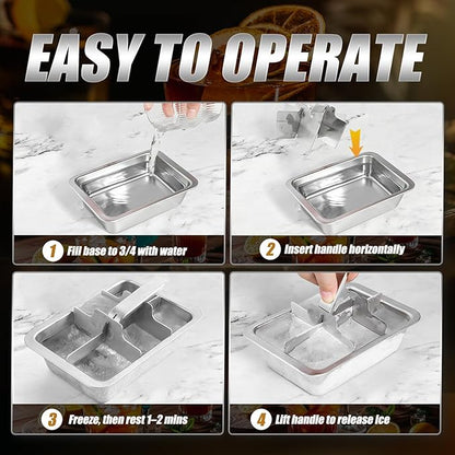 Ice Cube Trays, 4 Pack Large 6-cube Stainless Steel Ice Cube Trays