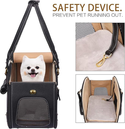 Dog Carrier Purse, Pet Carrier, Waterproof Premium Leather Pet Travel Portable Bag Carrier for Cat and Small Dog Home & Outdoor Medium Black