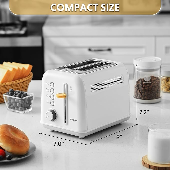 BUYDEEM DT620 2-Slice Toaster, Extra Wide Slots, Retro Stainless Steel