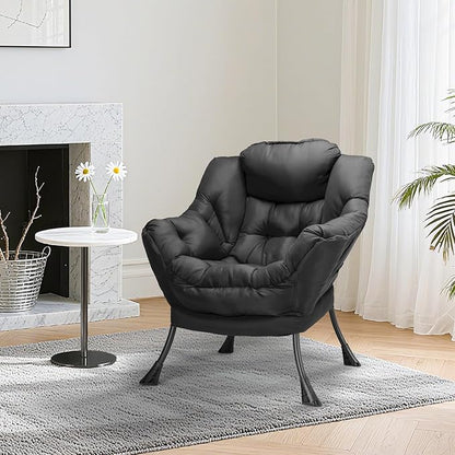TLSUNNY Lazy Chair, Modern Comfy Lounge Accent Chair, Large Sofa Armchair with a Side Pocket, Leisure Reading Chair for Bedroom, Living Room, Dorm (Black)