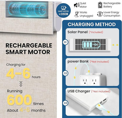 No Drill Motorized Blinds with Remote, Cordless Smart Electric Roller Shades