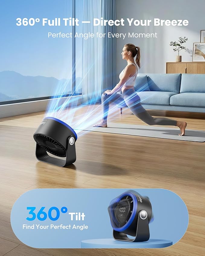 Gaiatop Small Desk Fan Rechargeable, 5in Personal Fan 4000mAh Battery Powered