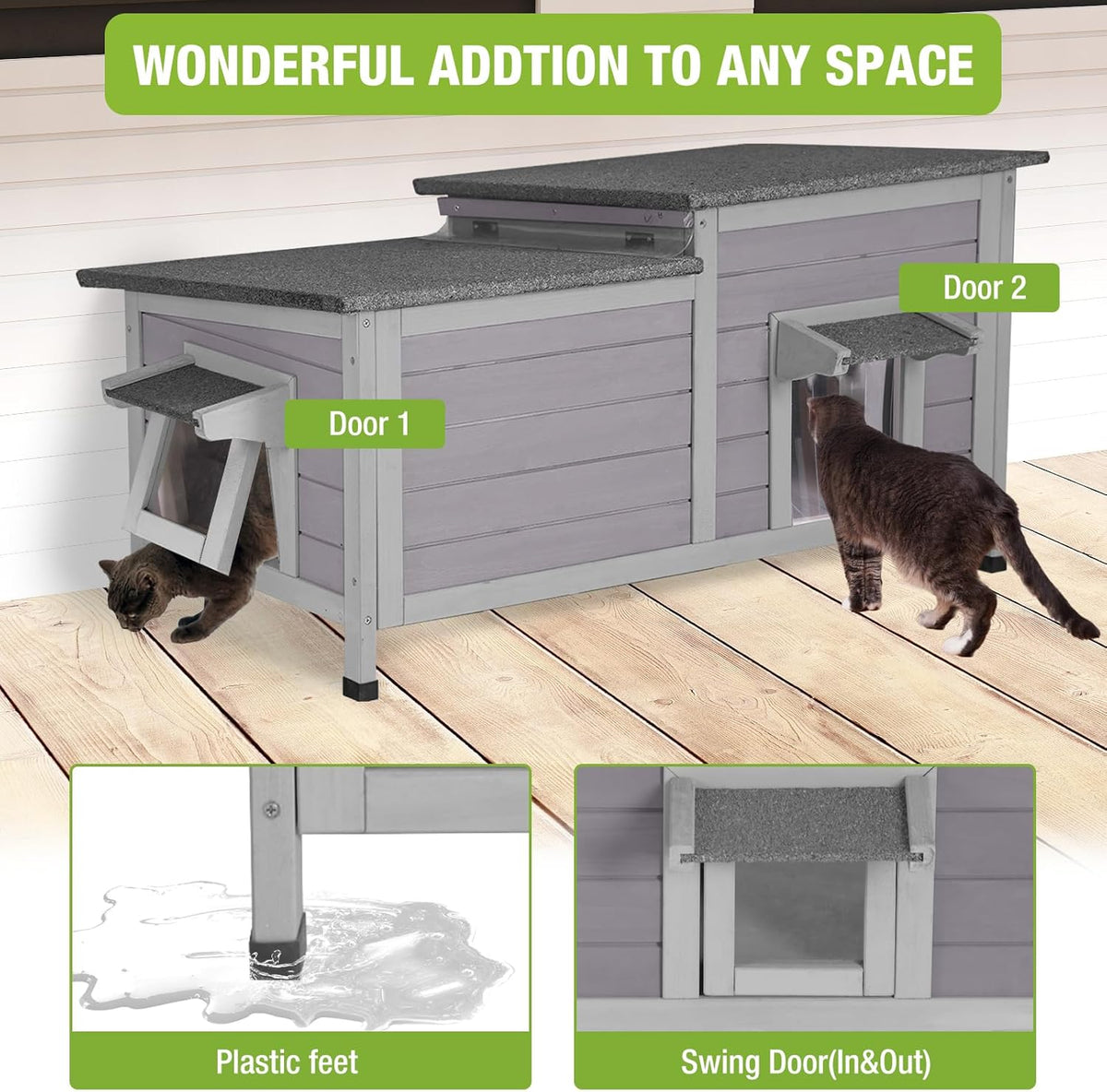 GUTINNEEN Outdoor Cat House Weatherproof Feral Kitty Shelter for Winter Cat Condo with Large Opening Roof (1-Story(AIR93-Heated))