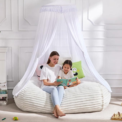Hobestluk 4FT Bean Bag Chairs Adult Bean Bag with Portable Handle Comfy Large Bean Bag Chair with Removable Cover for Living Room Bedroom or Reading Nook (Stripe White, 4FT)