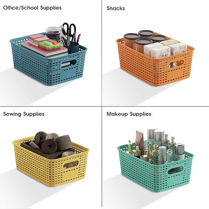 Plastic Storage Basket with Lids 12 Pack Stackable Colorful Storage Bins Containers with Lid, Decorative Storage Boxes for Organizing Shelves, Drawers, Playroom, Classroom, Office, Closet