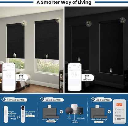 No Drill Motorized Blinds with Remote, Cordless Smart Electric Roller Shades