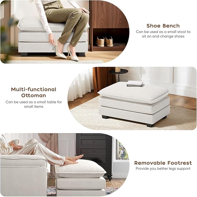 SweetGO corporation 40" Chenille Lounge Chair for Reading, Modern Couch Cozy Sofa Bed, Upholstered Living Room Single Sofa Accent Chair with Ottoman, Beige