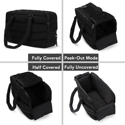 Dog Purse Carrier for Small Dog Cat Rabbit up to 13 lbs, Lightweight Portable Soft Sided Pet Purses, Quilted Puffy Tote Puppy Carrier with Large Pockets for Hiking, Travel, Vet Black