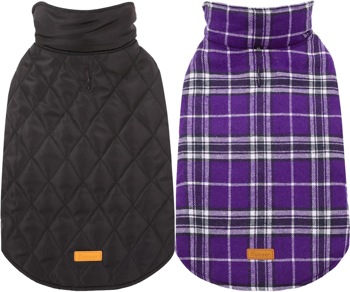 Kuoser Warm Dog Coat, Waterproof Dog Coats for X-Small Dogs, Adjustable Durable Doggie Winter Jacket Reversible Cozy Puppy Cold Weather Apparel from Small to Large Breed, Purple XS