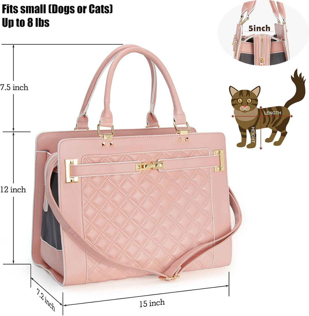 Fashion Pet Carrier Dog Cat Carrier Purse Soft-Sided Leather Handbag Pet Tote Bag for Small Dogs Puppy and Cats TSA Airline Approved