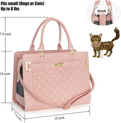 Fashion Pet Carrier Dog Cat Carrier Purse Soft-Sided Leather Handbag Pet Tote Bag for Small Dogs Puppy and Cats TSA Airline Approved