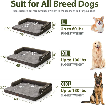 Waterproof Orthopedic Dog Beds Large, Egg-Crate Foam Dog Couch, Comfy Bolster Pet Bed with Removable Washable Cover, Nonskid Bottom (Large, Dark Green)