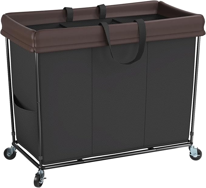 Mefirt 320L Laundry Hamper with Wheels, 3 Section Large Rolling Laundry Basket Bag with Wheels, Clothes Hamper Cart for Laundry, Bedroom, Bathroom and Dorm