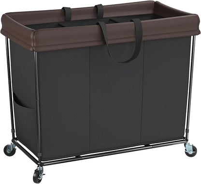 Mefirt 320L Laundry Hamper with Wheels, 3 Section Large Rolling Laundry Basket Bag with Wheels, Clothes Hamper Cart for Laundry, Bedroom, Bathroom and Dorm