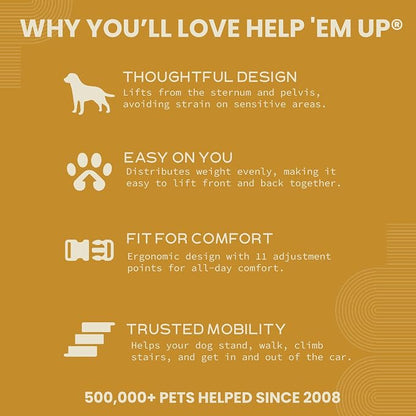 Help 'Em Up® - Dog Lift Harness│ Adjustable Lifting Harness for Dogs │ Full Body Support, Rear Leg Support (Conventional, XL, 125-225 lbs)