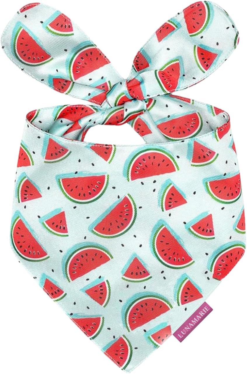 LunaMarie - Luxury Dog Bandanas - Cute Watermelon Design | Premium & Soft Fabric | 100% Handmade Custom Adjustable Shape Dual Layered Small, Medium, Large Cat Scarf (Watermelon, Small)