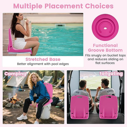 Goplus Poolside Chair for Edge of Pool, Foldable Portable Flip Seat w/Back Support & 2 Handles, Lightweight Outdoor Camping Chair for Stadium, Tailgating, Fishing, Boats, Beach (Pink, 2 Packs)