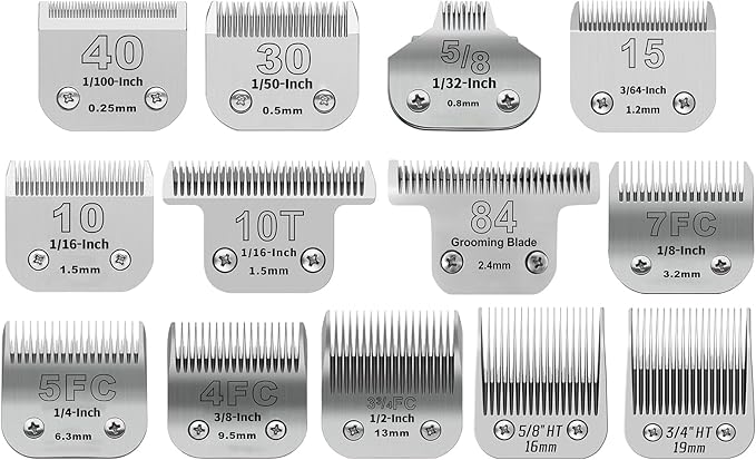 13pcs Pet Dog Grooming Clipper Stainless Steel Blade Kit,Compatible with Andis/Oster A5,Wahl KM10 Series