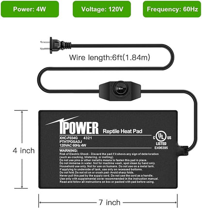 iPower 4x7 Inch Reptile Heating Pad with Adjustable Controller Knob, Under Tank Heater Mat for Turtles, Lizards, Snakes, Amphibians & Small Pets, 2 Pack