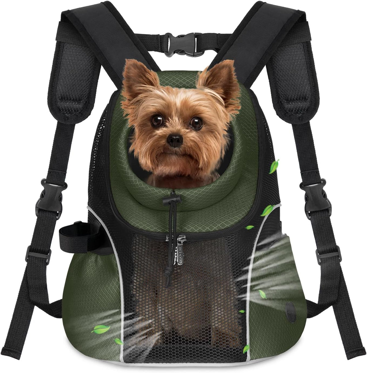 WOYYHO Pet Dog Carrier Backpack Small Dog Front Backpack Ventilated Mesh Dog Travel Back Pack with Safety Belt for Travel Hiking Cycling Outdoor Adventures (Size S: 2-4.5 lbs, Army Green)