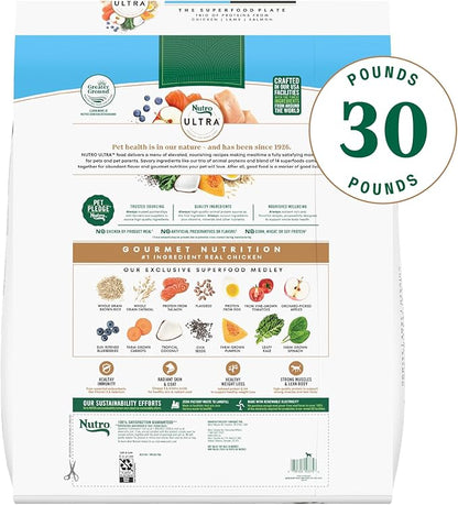 Nutro Ultra Adult Weight Management Dry Dog Food, Chicken, Lamb and Salmon Protein Trio, 30 lb. Bag