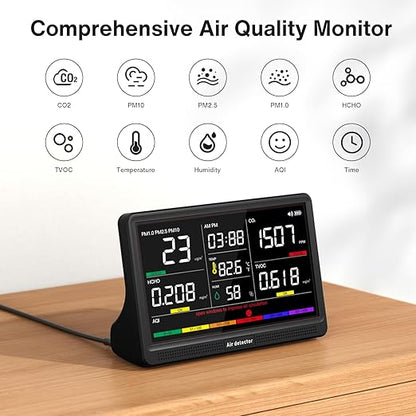 16 in 1 Air Quality Monitor Indoor 7" Display 9 AQI+7 AQI Alerts, CO2 Monitor