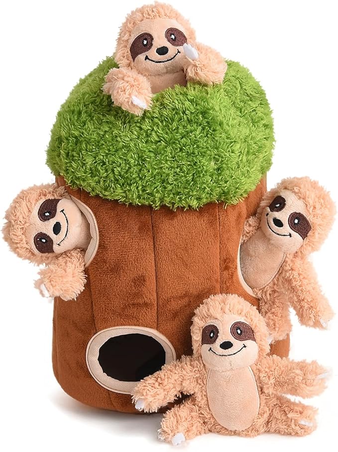 Interactive Squeaky Dog Toys Plush Sloth Dog Toy, Stuffing Woodland Friends Burrow, Dog Toys for Small Medium Large Dogs, Squeaky Plush Dog Toy (Medium)