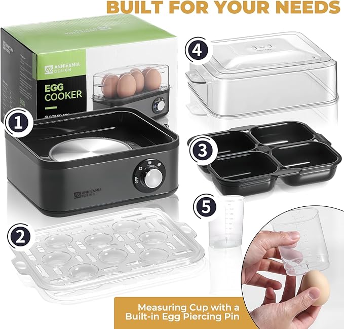 Annie & Mia Design Electric Egg Cooker, Stainless Steel 8 Egg Capacity egg