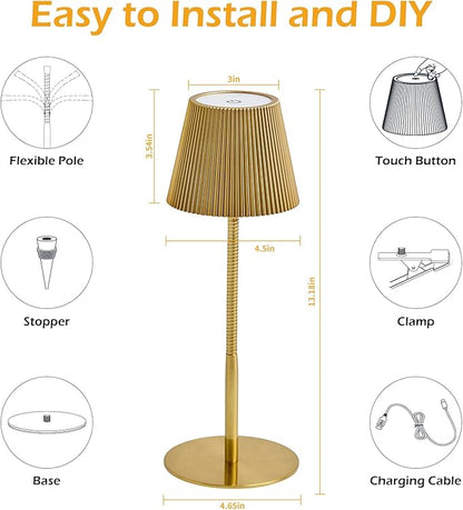 Cordless Table Lamp DIY, 2500mAh Rechargeable & Flexible Desk Lamp, Stepless Dimming Modern Bedside Lamps with 3-Color LED Touch Control, Minimalist Nightstand Lamps for Decor & Gifts (Gold)