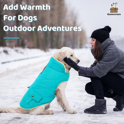 Queenmore Warm Dog Coat, Cold Weather Puffer Dog Coat Vest, Quilting Winter Pet Jacket Ultra Thick Plush Fleece Lining Pet Clothes for Dogs with Storage Pockets (Light Blue,Large)