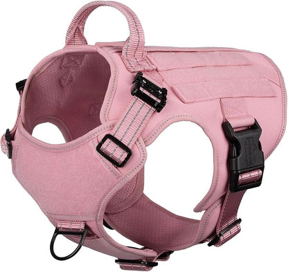 ICEFANG Tactical Dog Harness for Medium Dogs,Reflective No Pull Dog Vest | with Control Handle,Adjustable,Front Hook,2 Leash Clips,Soft Padded,MOLLE Panel,Pink,Medium