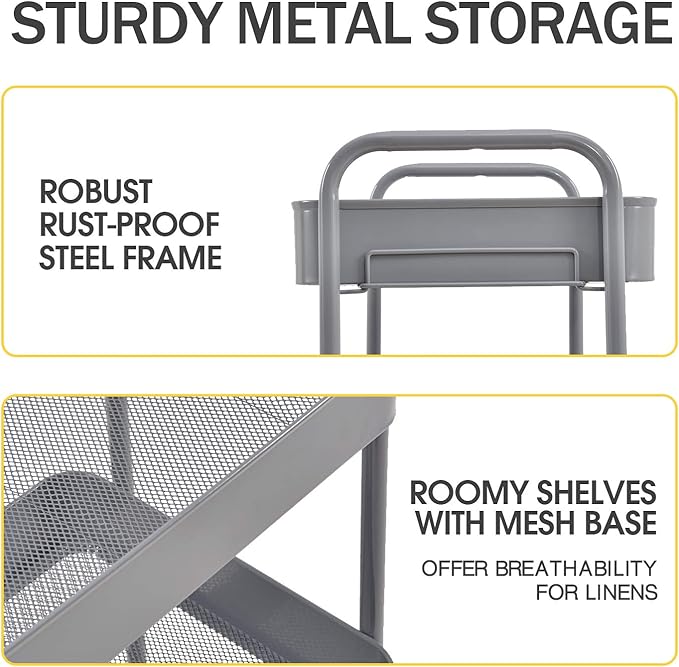 TOOLF 3-Tier Metal Rolling Cart
