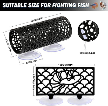 Abizoo Betta Fish Tank Accessories Decorations,Betta Tunnel Swim Tube Black Soft Edged Betta Hammock Bed, Shrimp Guppies Hideout Betta Shelter Toys, Aquarium Moss Ledge - Perfect for Betta Tanks