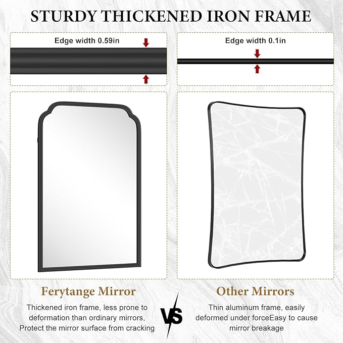 20X30 Inch Black Metal Framed Bathroom Mirror