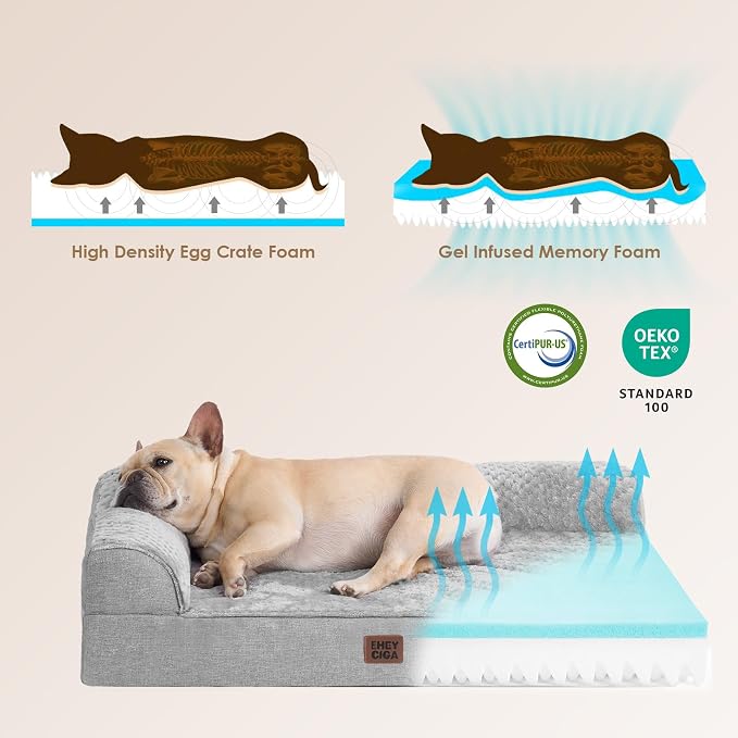 EHEYCIGA Orthopedic Dog Bed, Medium Memory Foam Dog Bed, Grey | Small Dog Sofa with Washable Removable Cover, Waterproof Pet Couch for Crate with Nonskid Bottom, 35x22x6