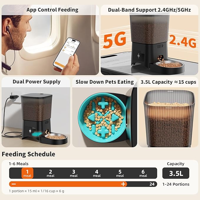 HoneyGuaridan Automatic Cat Feeder, 5G WiFi Cat Food Dispenser