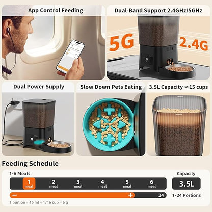 HoneyGuaridan Automatic Cat Feeder, 5G WiFi Cat Food Dispenser
