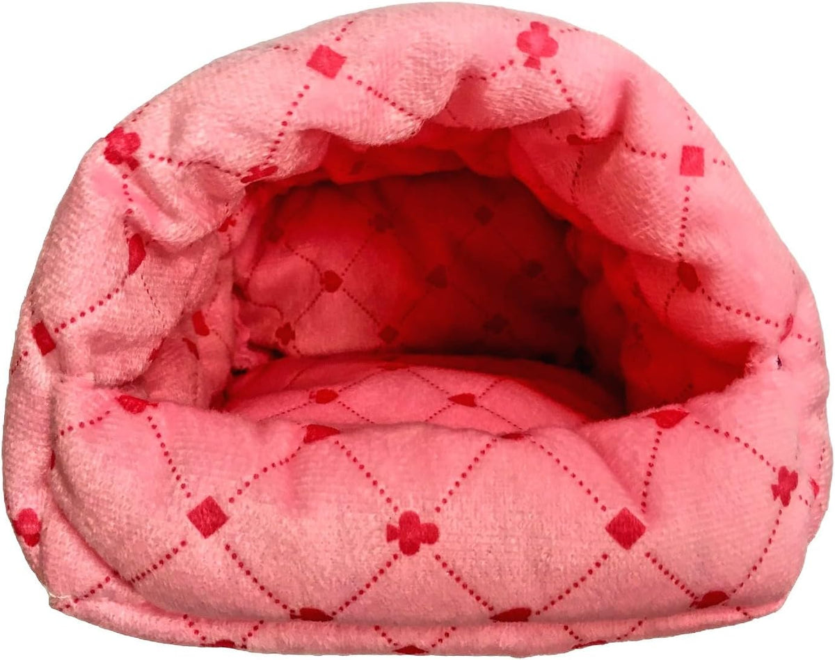 WOWOWMEOW Guinea Pig Cave Bed Small Animals Warm Cage Hanging Bed for Rat, Chinchilla, Hedgehog, Rabbit (M, Poker-Pink)