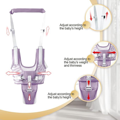 Baby Walking Harness - Handheld Toddler Walker Helper with Detachable Crotch, Adjustable Traction Strap, Breathable Fabric, Infant Walking Assistant Belt for 9-24 Months (Purple)