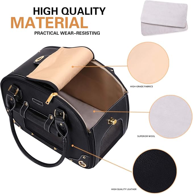 Dog Carrier Purse, Pet Carrier, Foldable Waterproof Premium PU Leather Pet Travel Portable Bag Carrier for Cat and Small Dog Home & Outdoor Small Black