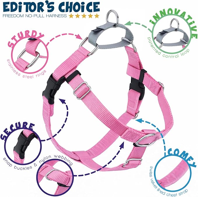 2 Hounds Design Freedom No Pull Dog Harness, Adjustable Harness, Easy Walking & Comfortable Control, Fits Small, Medium & Large Dogs, Solid Colors, Made in USA, 1" MD, Rose