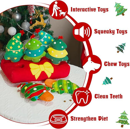 Christmas Hide and Seek Dog Toys, Squeaky Interactive Puzzle Dog Toys for Boredom and Stimulation, Dog Enrichment Toys for Small and Medium Dogs (Christmas Trees, Pack of 6)