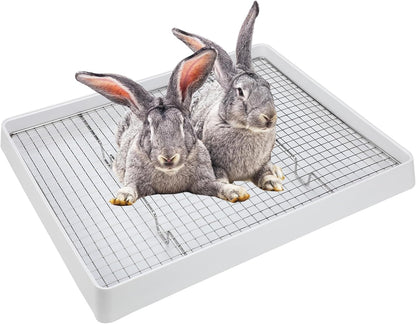 FHTONGE Extra Large Rabbit Litter Box with Large Steel Grid Holes, Bunny Potty Trainer Tray for Cage, Rectangular Rabbit Litter Pan Pet Toilet for Rabbit Guinea Pig Rat Chinchilla Hedgehog Hamster